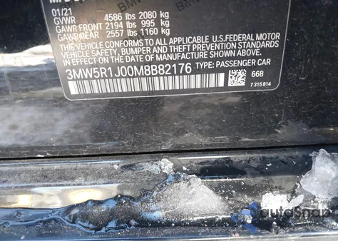 2021 BMW 330I z USA, uszkodzony, nr VIN 3MW5R1J00M8B82176